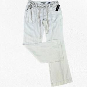 Miss Me Beige Linen Blend Wide Leg Cargo Boho Pants Size Large Y2K 2010s Style